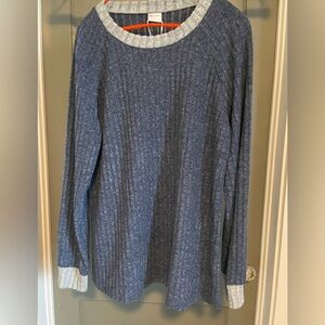 Blue Ribbed Long Sleeve Knit Top